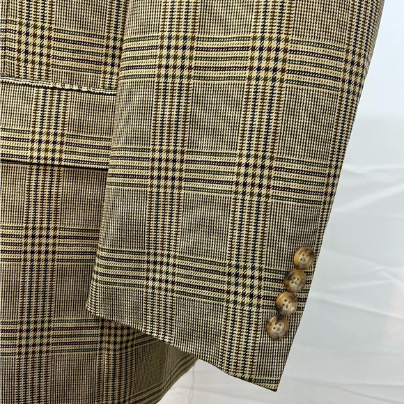 Men's Hart Schaffner Marx Softly Tailored Windowpane Plaid 43R Tan Blazer Jacket - Picture 4 of 9